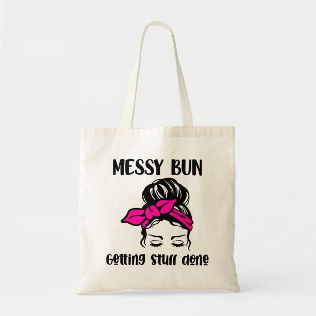 Messy Bun Hairstyle Tote Bag Tygkasse (Framsidan)