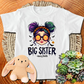 Messy Bun Halloween Big Sister T Shirt