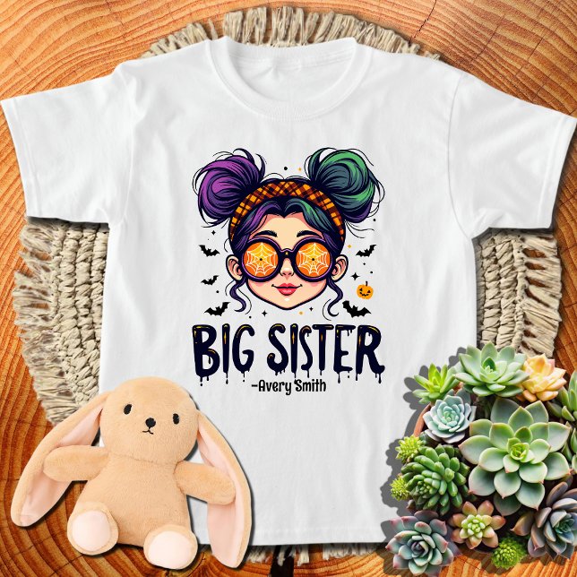 Messy Bun Halloween Big Sister T Shirt (Skapare uppladdad)