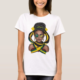 Messy Bun Jamaican Jamaica Flagga Womens T Shirt