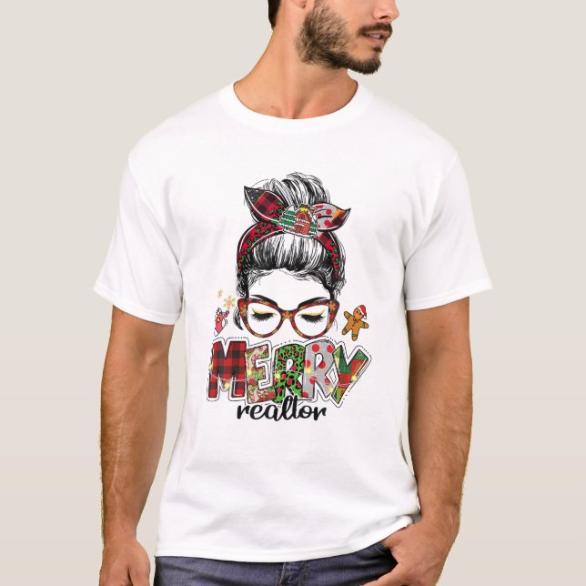 Messy Bun Julgran Realtor Julafton jul T Shirt (Framsida)