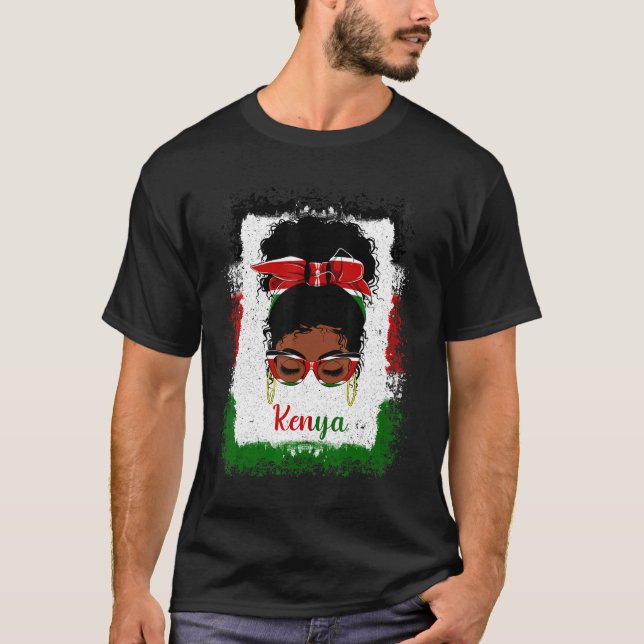 Messy Bun Kenyan Kenya Flagga Womens Woman Girl T Shirt (Framsida)