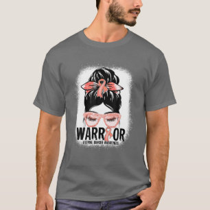 Messy Bun Leopard Peach Ribbon Uterine Cancer Warr T Shirt
