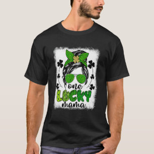 Messy Bun Leopard St patrick's day One Lucky Mamma T Shirt