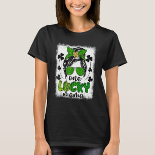Messy Bun Leopard St patrick's day One Lucky Mamma T Shirt
