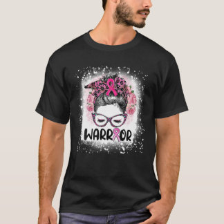 Messy Bun Leopard Warrior Breast Cancer Awareness T Shirt