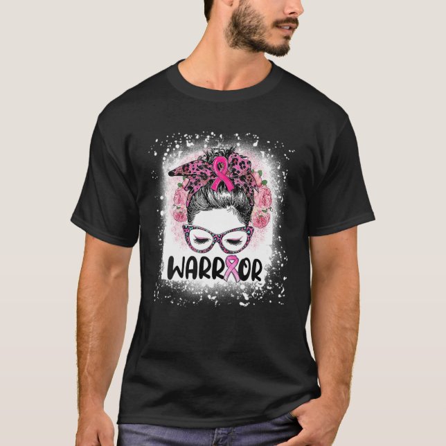 Messy Bun Leopard Warrior Breast Cancer Awareness T Shirt (Framsida)