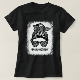 Messy Bun Leopard Women Brain Cancer Awareness T Shirt
