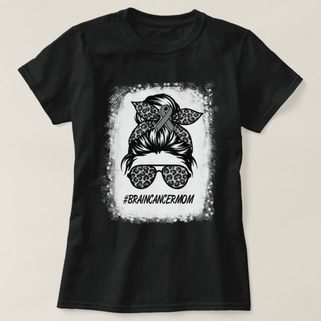 Messy Bun Leopard Women Brain Cancer Awareness T Shirt (Design framsida)