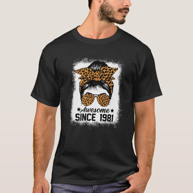 Messy Bun Leoprad Fantastisk sedan 1981 41 år gamm T Shirt (Framsida)