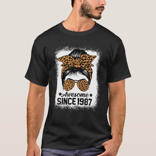 Messy Bun Leoprad Fantastisk sedan 1987 35 år gamm T Shirt (Framsida)