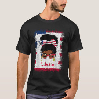 Messy Bun Liberia Liberia Flagga Womens Woman Girl T Shirt