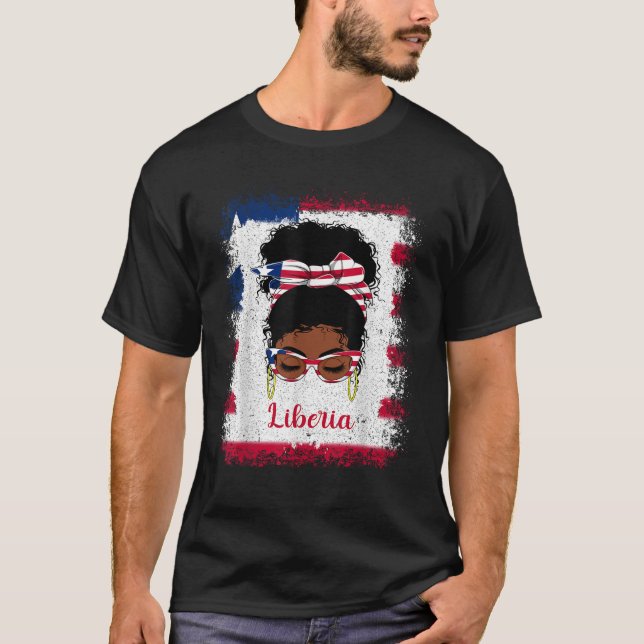 Messy Bun Liberia Liberia Flagga Womens Woman Girl T Shirt (Framsida)