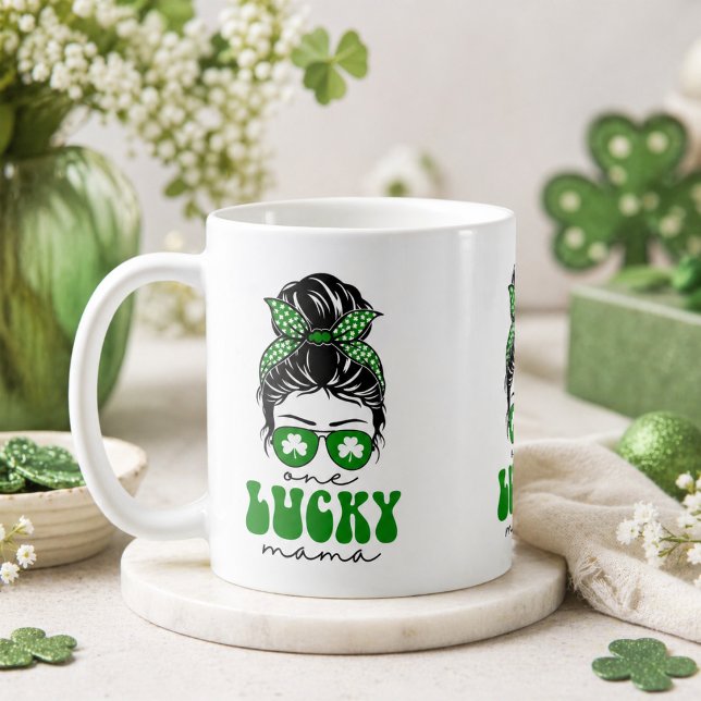 Messy Bun Lucky One 1-års födelsedagsflicka Kaffemugg (Messy Bun Lucky One 1st Birthday Girl Coffee Mug)