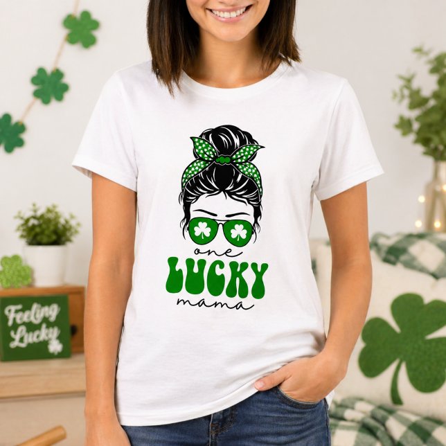Messy Bun Lucky One 1-års födelsedagsflicka T Shirt (Messy Bun Lucky One 1st Birthday Girl T-Shirt)