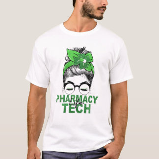 Messy Bun Lucky Pharmacy Tech Pharmacist St Patric T Shirt