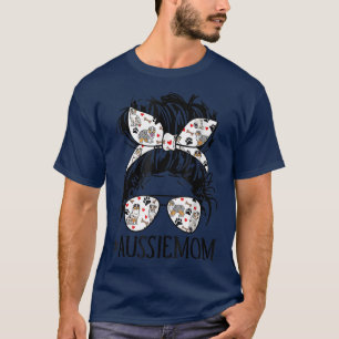 Messy Bun Mamma, Aussie Mamma Glass Mors dag Hund T Shirt