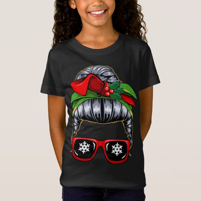 Messy Bun Mamma jul Pajama Cute X-Mas WAN B T Shirt (Framsida)