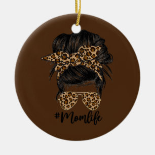Messy Bun Mamma Leopard Messy Hair Bun Mammor Life Julgransprydnad Keramik