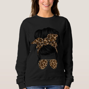 Messy Bun Mamma Leopard Messy Hair Bun Mammor Life T Shirt