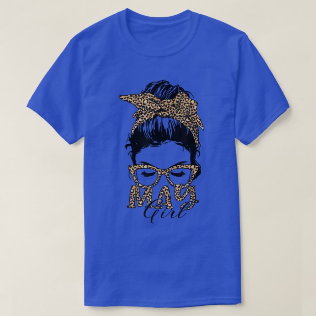 Messy Bun May Girl Sunglasses Leopard Dam Birthda T Shirt (Design framsida)