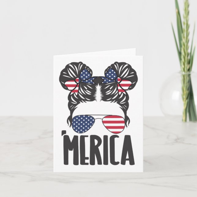 Messy Bun Merica Solglasögon Kvinnor Flickor Usa F Kort (Framsida)