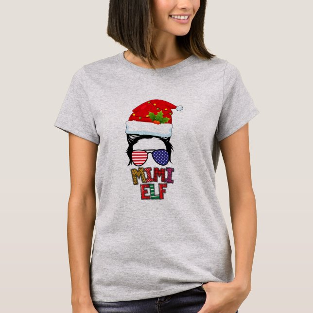 Messy Bun Mimi Elf Matching Family Group T Shirt (Framsida)