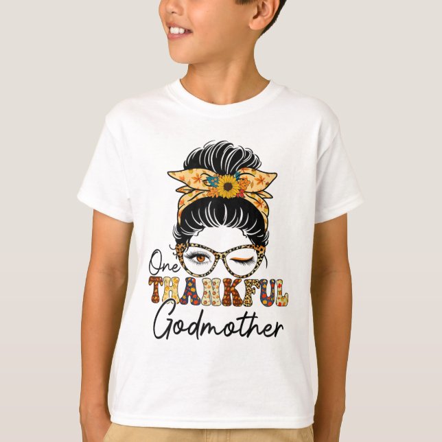 Messy Bun One Thankful Godmor Fall Höst tack T Shirt (Framsida)