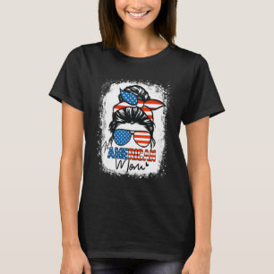 Messy Bun Patriotic Shirt hela amerikanska Mamma 4 T