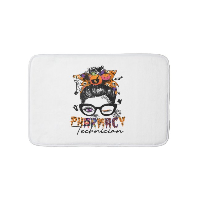 Messy Bun Pharmacy Technician Halloween fest Badrumsmatta (Framsidan)