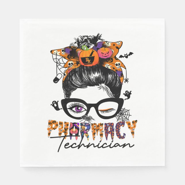 Messy Bun Pharmacy Technician Halloween fest Pappersservett (Framsidan)