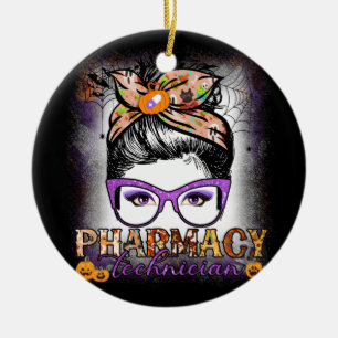 Messy Bun Pharmacy Technician Pharmacist Halloween Julgransprydnad Keramik