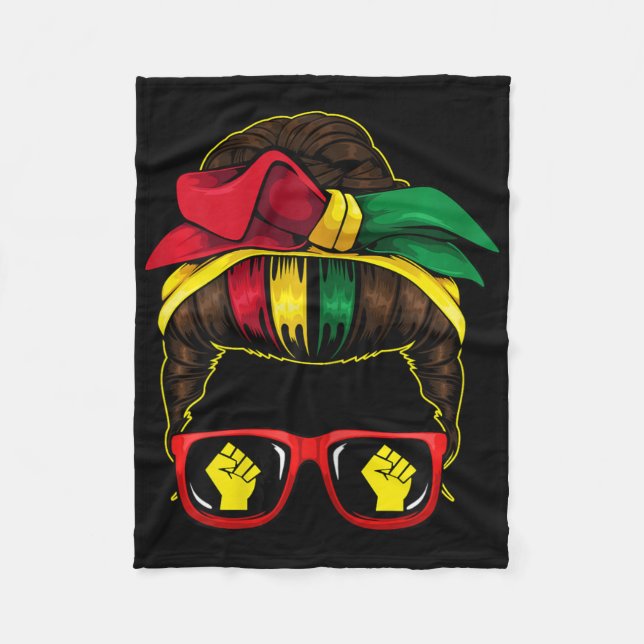 Messy Bun Power Fist Junetelfte Melanin African Am Fleecefilt (Framsidan)
