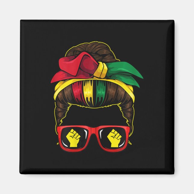 Messy Bun Power Fist Junetelfte Melanin African Am Magnet (Framsidan)
