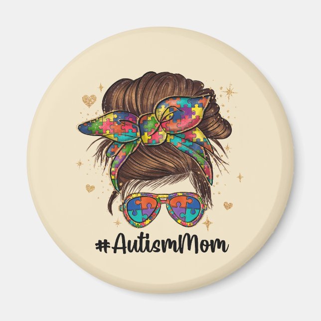 Messy Bun Proud Autism Mamma Magnet (Framsidan)