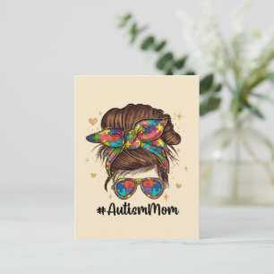 Messy Bun Proud Autism Mamma Vykort