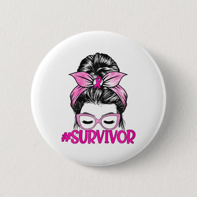 Messy Bun Rosa Ribbon Breast Cancer Awareness Knapp (Framsida)