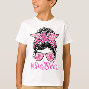 Messy Bun Rosa Ribbon Leopard Breast Cancer Warrio T Shirt