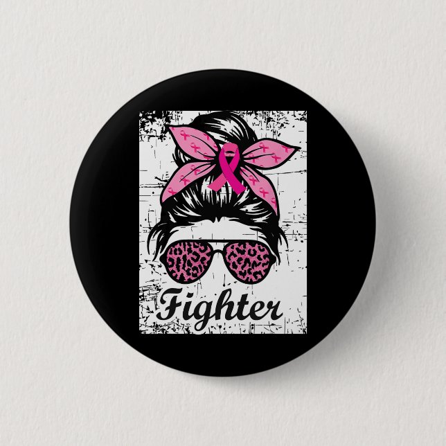 Messy Bun Rosa Warrior Breast Cancer Awareness Knapp (Framsida)