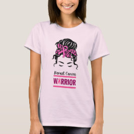 Messy Bun Rosa Warrior Breast Cancer Awareness T Shirt