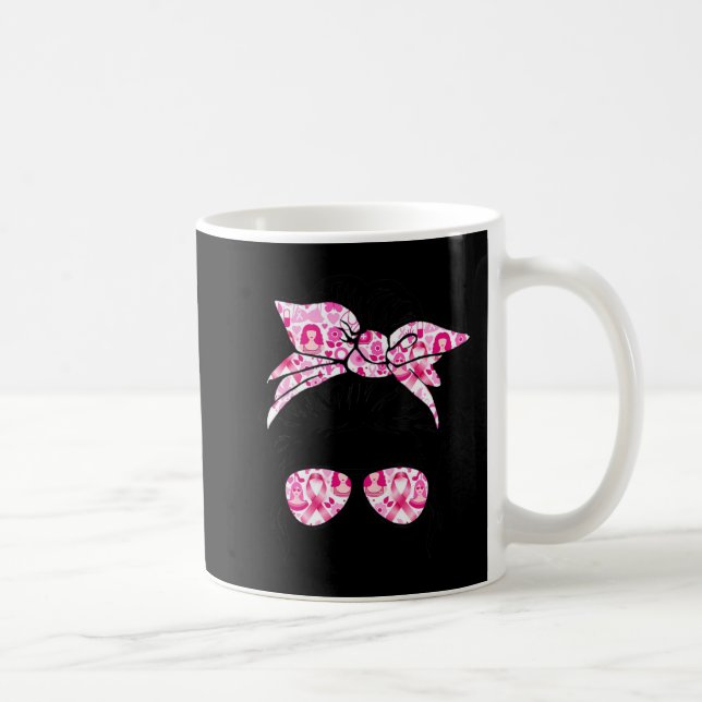 Messy Bun Rosa Warrior Support Squad Breast Cancer Kaffemugg (Höger)