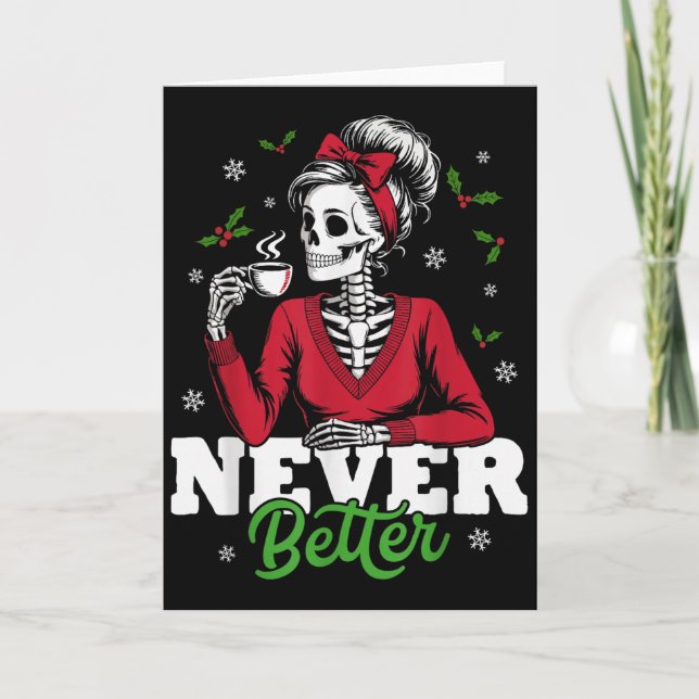 Messy Bun Skeleton Santa Coffee Xmas Funny Women S Kort (Framsida)