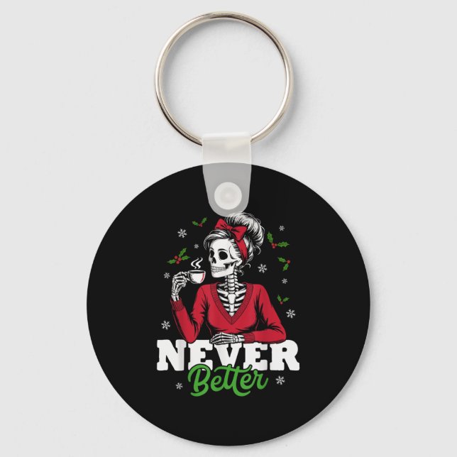 Messy Bun Skeleton Santa Coffee Xmas Funny Women S Nyckelring (Framsida)