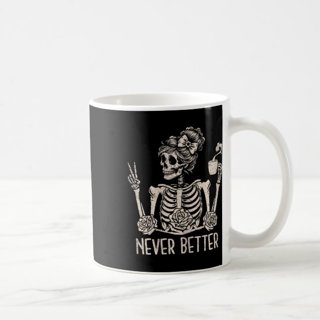 Messy Bun Skeleton som dricker kaffe har aldrig bä Kaffemugg (Höger)