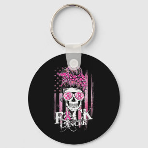 Messy Bun Skull Breast Cancer Awareness Cancer Nyckelring