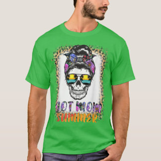 Messy Bun Skull Hot Mom Hawaiian Summer Vibes Moth T Shirt