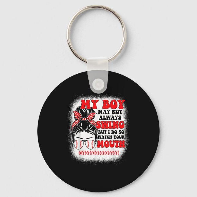 Messy Bun Softball Mom My Boy May Not Always Swing Nyckelring (Framsida)