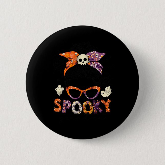 Messy Bun Spooky Grandma Roligt Halloween Costume  Knapp (Framsida)
