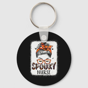 Messy Bun Spooky Nurse Women Pumpkin Halloween Fla Nyckelring