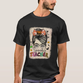 Messy Bun Spooky Teacher Halloween Pumpkin Teacher T Shirt